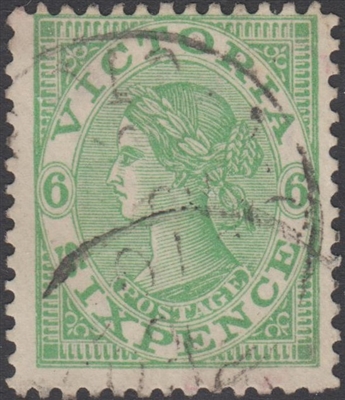 VIC SG 423 1905-13 Six Pence dull green Queen Victoria Australia