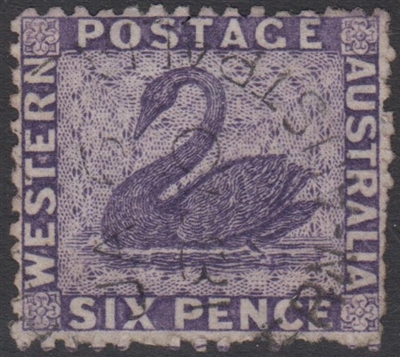 WA SG 57x Western Australia 1870 Six Pence 6d violet swan WATERMARK REVERSED