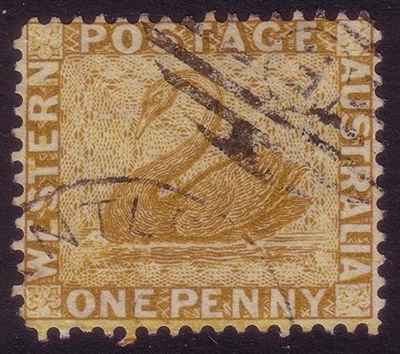 WA SG 69w 1876-1881 1d bistre. Wmk crown to the right of CC.