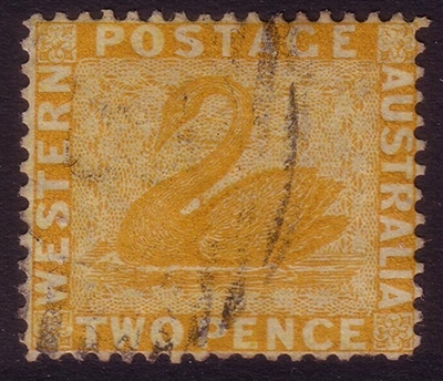 WA SG 71bw 1876-1881 2d chrome yellow. Wmk crown to the right of CC