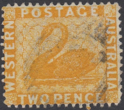 WA SG 71bw 1876-1881 2d chrome yellow. Wmk crown to the right of CC