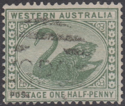 WA SG 94 1885-1893 Â½d yellow-green Western Australia halfpenny swan
