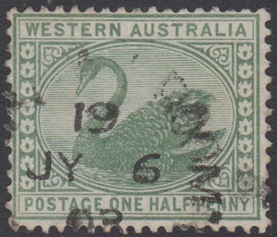 WA SG 94 1885-1893 Â½d yellow-green Western Australia halfpenny swan