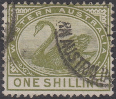 WA SG 102 1885-1893 1s olive-green Western Australia One Shilling swan