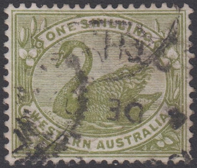 WA SG 116 1898 -1907 1s olive-green Western Australia One Shilling swan