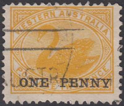 WA SG 172 1912 1d on 2d yellow Western Australia One Penny surcharge on Two Pence swan