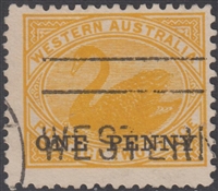 WA SG 172 1912 1d on 2d yellow Western Australia One Penny surcharge on Two Pence swan