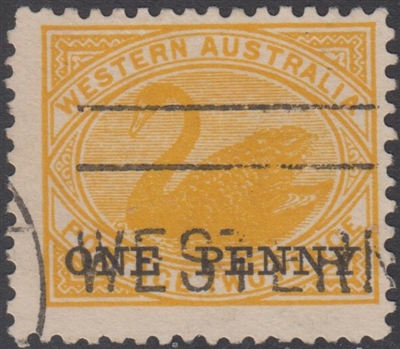 WA SG 172 1912 1d on 2d yellow Western Australia One Penny surcharge on Two Pence swan