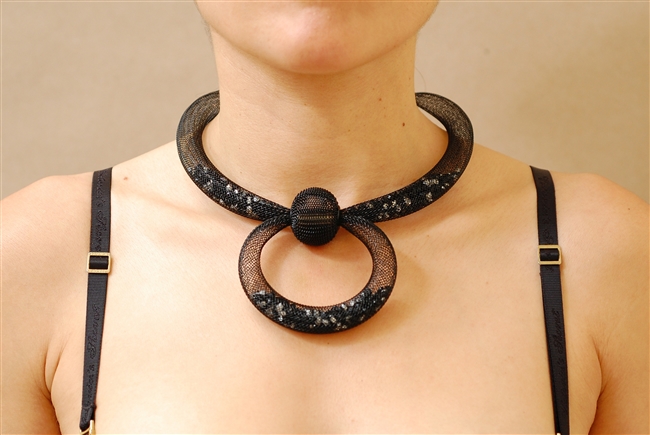 choker necklace with drop loop filled with czech crystals