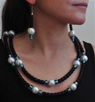 Handmade jet crystals encased in mesh, with pearl and crystal accent long necklace by 30 Park Rocks