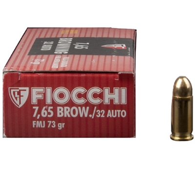 FIOCCHI 32 AUTO 7.65 BROWNING 73GR FMJ 50 ROUND BOX
