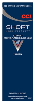 CCI 22 SHORT 29gr COPPER PLATED ROUND NOSE 0027 100 RND BOX