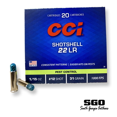 CCI 22 LR SHOTSHELL 1/5 OZ #12 SHOT 31 GRAIN 1000 FPS 20 ROUND BOX