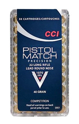 CCI 22LR PISTOL MATCH 1070 FPS 50 RND BOX 40GR COMPETITION