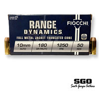 FIOCCHI RANGE DYNAMICS 10mm 180 GR. FMJTC 1250 FPS 50 ROUND BOX