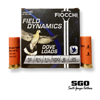 FIOCCHI FIELD DYNAMICS DOVE LOAD  12 GAUGE #8 SHOT LEAD 1-1/8 OZ 2-3/4" 1250FPS 250 ROUNDS