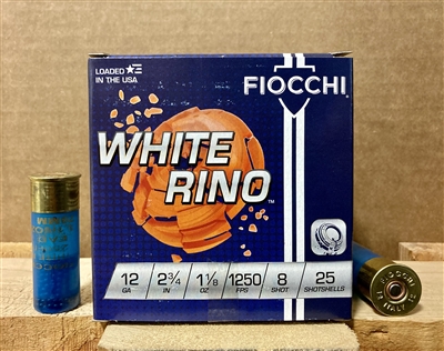 FIOCCHI 12 GAUGE WHITE RINO 2 3/4" 1 1/8OZ 1250 FPS #8 250 ROUND CASE