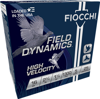 FIOCCHI FIELD DYNAMICS HIGH VELOCITY 16 GA 2-3/4 IN  1-1/8 OZ 1300 FPS #5 SHOT  250 ROUND CASE