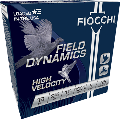 FIOCCHI FIELD DYNAMICS HIGH VELOCITY 16 GA 2-3/4 IN  1-1/8 OZ 1300 FPS #6 SHOT 16HV6 250 ROUND CASE