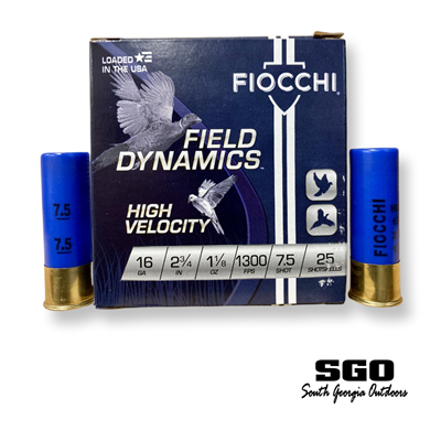 FIOCCHI FIELD DYNAMICS HIGH VELOCITY 16 GA. 2 3/4 IN.  1 1/8 OZ. 1300 FPS #7.5 SHOT 250 ROUND CASE