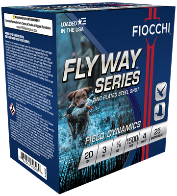 FIOCCHI FLYWAY SERIES 20 GAUGE  3'' #4 SHOT 7/8OZ 1500FPS STEEL 250 ROUNDS