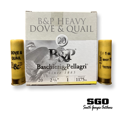 BASCHIERI & PELLAGRI 20 GAUGE HEAVY DOVE & QUAIL 1 OZ. 2-3/4'' 1175 FPS #7.5 SHOT 250 ROUNDS