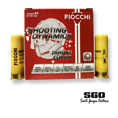 FIOCCHI SHOOTING DYNAMICS TARGET LOADS 20 GA. 2 3/4'' 7/8 OZ. 1210 FPS #8 SHOT 250 ROUND BOX