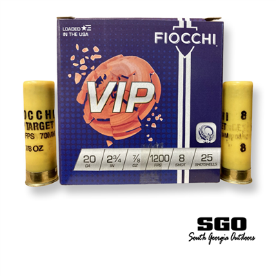 FIOCCHI VIP 20 GA. 2 3/4'' 7/8 OZ. 1200 FPS #8 SHOT 250 ROUND CASE