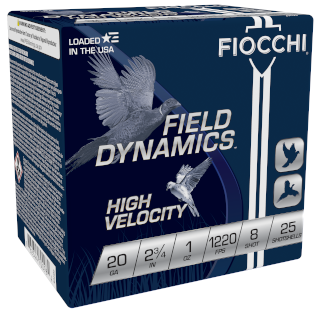 Fiocchi 20 Gauge High Velocity 2-3/4'' 1oz 1220 fps #8 lead shot 250 Rounds