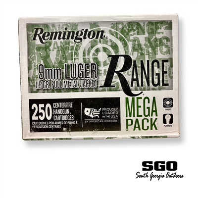 REMINGTON RANGE MEGA PACK 9MM LUGER 115 GR. FULL METAL JACKET 250 ROUND BOX