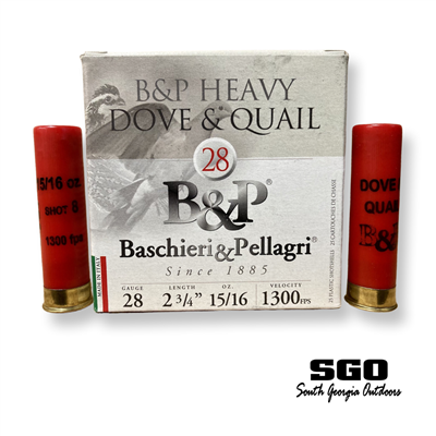 BASCHIERI & PELLAGRI HEAVY DOVE AND QUAIL 28 GA. 2 3/4'' 15/16 OZ. #8 SHOT 1300 FPS 250 ROUND CASE