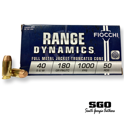 FIOCCHI RANGE DYNAMICS 40 S&W 180 GR. FMJTC 1000 FPS 50 ROUND BOX