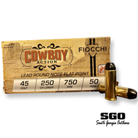 FIOCCHI COWBOY ACTION 45 COLT (LONG COLT) LEAD ROUND NOSE FLAT POINT 250 GR. 750 FPS 50 ROUND BOX