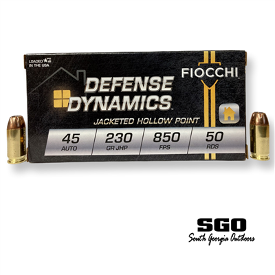 FIOCCHI DEFENSE DYNAMICS 45 AUTO 230 GR. JHP 850 FPS 50 ROUND BOX