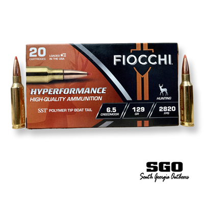 FIOCCHI HYPERFORMANCE 6.5 CREEDMOOR 129 GR. SST POLYMER TIP BT 2820 FPS 20 ROUND BOX