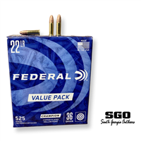 FEDERAL CHAMPION 22 LR 36 GR. COPPER-PLATED HOLLOW POINT 1260 FPS 525 ROUND BOX