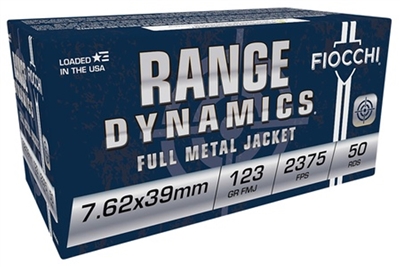FIOCCHI RANGE DYNAMICS 7.62X39MM BRASS 123 GR FMJ 2375 FPS 50 ROUNDS