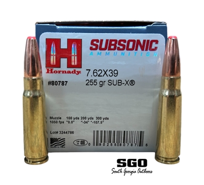 HORNADY SUBSONIC 7.62X39MM 255 GR SUB-X 20 ROUND BOX