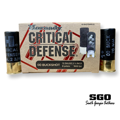 HORNADY CRITICAL DEFENSE 12 GA. 2 3/4'' 00 BUCKSHOT 8 PELLET 1600 FPS 10 ROUND BOX