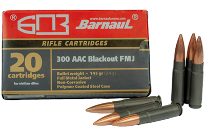 BARNAUL .300 AAC BLACKOUT 145GR FMJ STEEL CASE 20 ROUND BOX