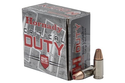 HORNADY CRITICAL DUTY 9MM LUGER +P 124 GR 25 ROUND BOX