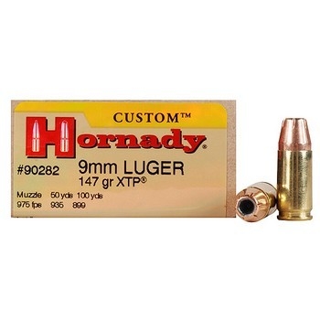 HORNADY CUSTOM 9MM LUGER 147 GR XTP 25 RND BOX