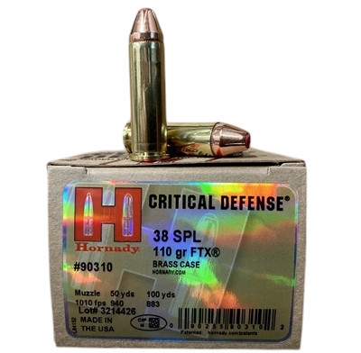 Hornady .38 Special 110 GR FTX Critical Defense 25 rounds