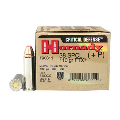 HORNADY 38SP 110 GR CRITICAL DEFENSE FTX 25 RND BOX