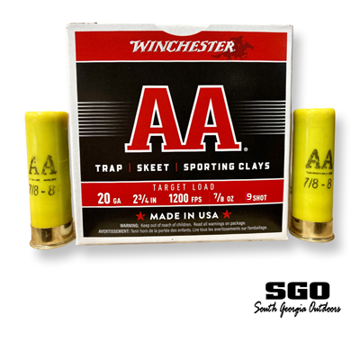 WINCHESTER AA 20 GA. 2 3/4 IN. 1200 FPS 7/8 OZ. #9 SHOT 250 ROUND CASE