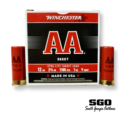 WINCHESTER AA XTRA-LITE TARGET LOAD 12 GA. 2 3/4'' 1180 FPS 2 3/4 DR. EQ.  1 OZ. #9 SHOT 250 ROUND CASE