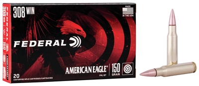 FEDERAL AMERICAN EAGLE 308 WIN 150 GR FMJ BRASS 20 ROUND BOX