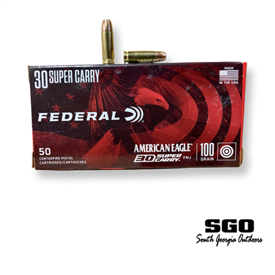 FEDERAL 30 SUPER CARRY 100 GRAIN FMJ 1250 FPS 50 ROUND BOX