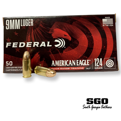 FEDERAL AMERICAN EAGLE 9mm LUGER INDOOR RANGE TRAINING TMJ 124 GR.  50 ROUND BOX