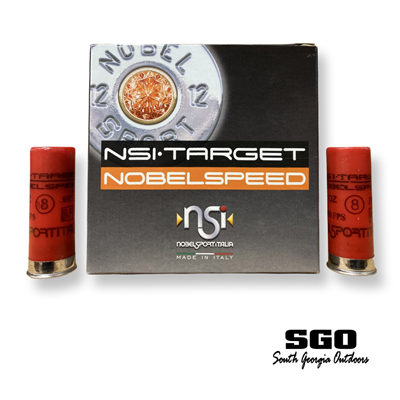 NOBEL SPORT NSI TARGET NOBELSPEED 12 GA. #8 SHOT 1 OZ. 1300 FPS 2 3/4'' 250 ROUND CASE